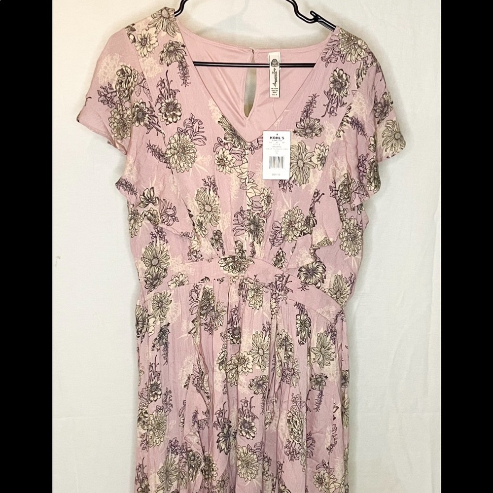 American Rag floral peach ruffle dress size XL